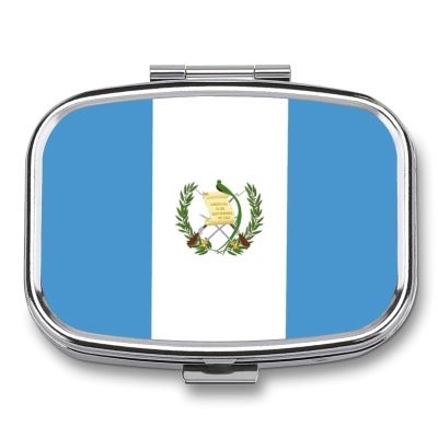 Pill Box Case 2 Compartment, Republic of Guatemala Flag Printing Portable for Pocket Or Purse Small Pill Organizer for Vitamins, Medication, Fish Oil and Supplements Square