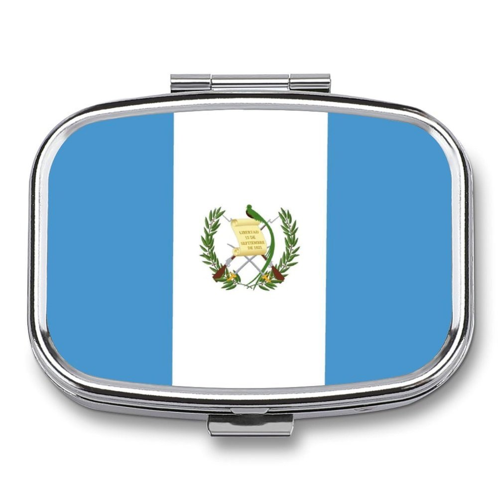 Pill Box Case 2 Compartment, Republic of Guatemala Flag Printing Portable for Pocket Or Purse Small Pill Organizer for Vitamins, Medication, Fish Oil and Supplements Square