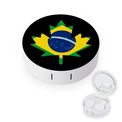 Brazili Flag Canada Maple Leaf Contact Lens Case Box Holder Portable Eye Contacts Travel Kit with Mirror