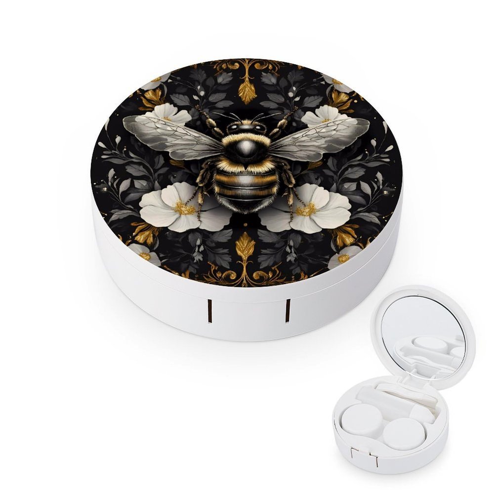 Big_4x_art_high_Bee Contact Lens Case Box Holder Portable Eye Contacts Travel Kit with Mirror