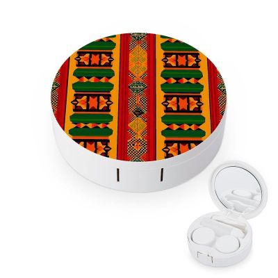 African Print Traditional Tribal Contact Lens Case Box Holder Portable Eye Contacts Travel Kit with Mirror