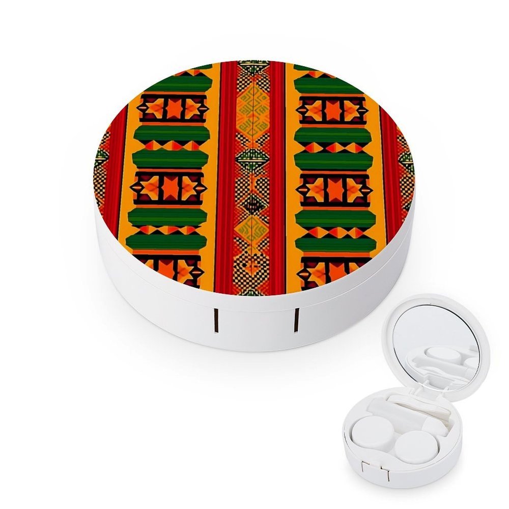 African Print Traditional Tribal Contact Lens Case Box Holder Portable Eye Contacts Travel Kit with Mirror