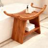 23" Teak Shower Bench Shoe Storage Bench Teak Shower Stool Curved Seat,Wooden Stool for Bathroom,Teak Wood Shower Seat Chair with Shower Storage Shelf,Hold Up to 500 LBS view 2