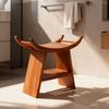 23" Teak Shower Bench Shoe Storage Bench Teak Shower Stool Curved Seat,Wooden Stool for Bathroom,Teak Wood Shower Seat Chair with Shower Storage Shelf,Hold Up to 500 LBS view 4