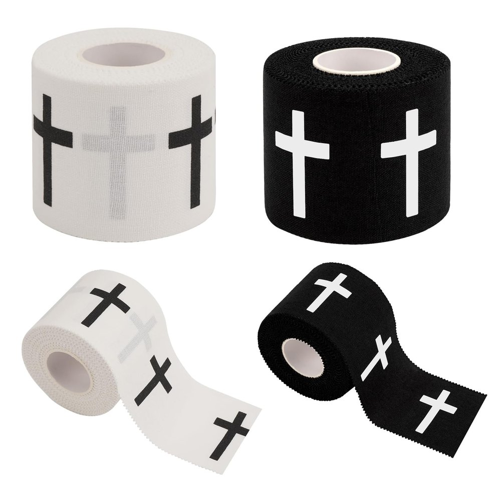 2 Pcs Christian Cross Athletic Tape 2in x 23ft, Cross Tape for Athletes Wrist Tape Soccer, Sports Wrap for Football Baseball Gymnastics, Jesus Religious Gift for Good Friday Easter