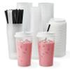 100 Sets Bulk Frosted Disposable Hard Plastic Cups With Straws Lids,90mm Disposable Bubble Boba Milk Tea ToGo Cups Cold Hot Plastic coffee Boba Tea Business TakeAway Supplies (16, ounces) view 1