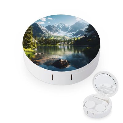 Colorado Mountain Lake Contact Lens Case Box Holder Portable Eye Contacts Travel Kit with Mirror