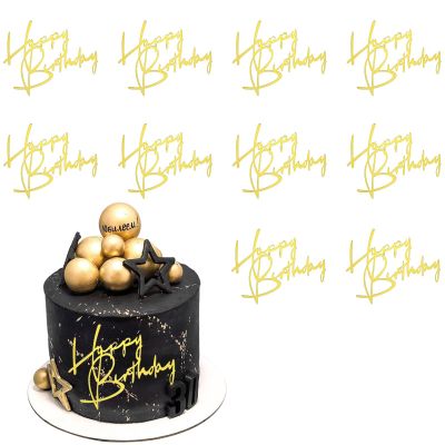 10 Pcs Gold Happy Birthday Cake Topper, Mirror Acrylic Cake Topper Decor Gold Birthday Cakes Decorations for Boy Girl Celebrating Birthdays Party Cakes Dessert