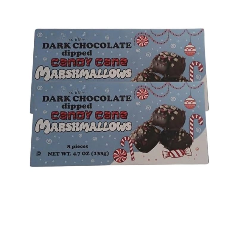 Dark Chocolate Dipped Candy Cane Marshmallows, Holiday Theme, Christmas Treats 8 Pieces, 4.7 oz (2 Pack)
