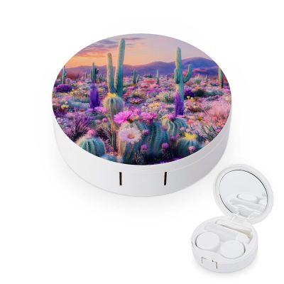 Cactus Succulent Contact Lens Case Box Holder Portable Eye Contacts Travel Kit with Mirror