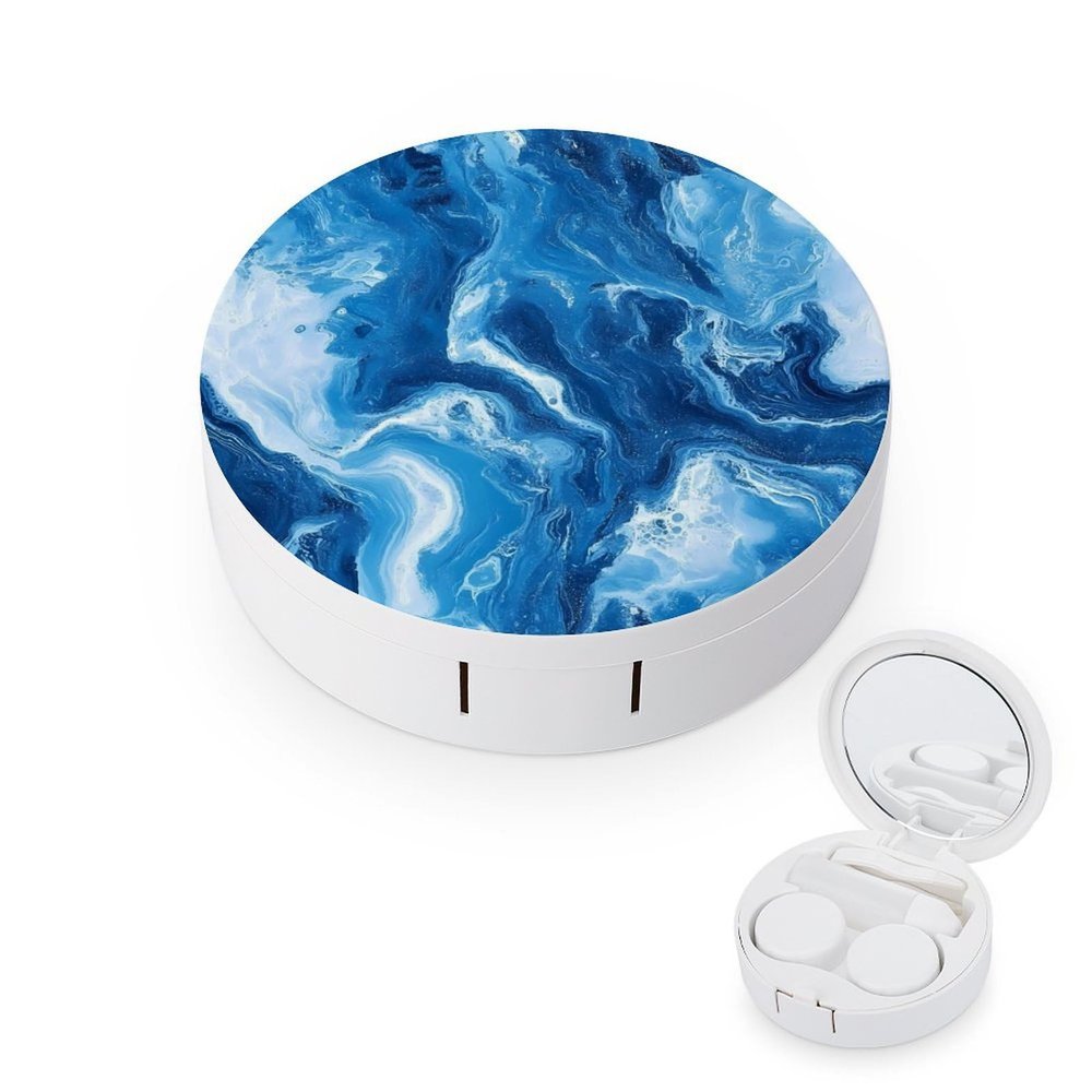 Abstract Blue Marble Tie-dye Contact Lens Case Box Holder Portable Eye Contacts Travel Kit with Mirror