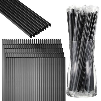 1200 Pcs Black Individually Wrapped Straws, 10" Long and 6mm Diameter Disposable Plastic Drinking Straws, Individually Wrapped Straight Straw Bulk for Coffee, Cocktails, Milk, Juice