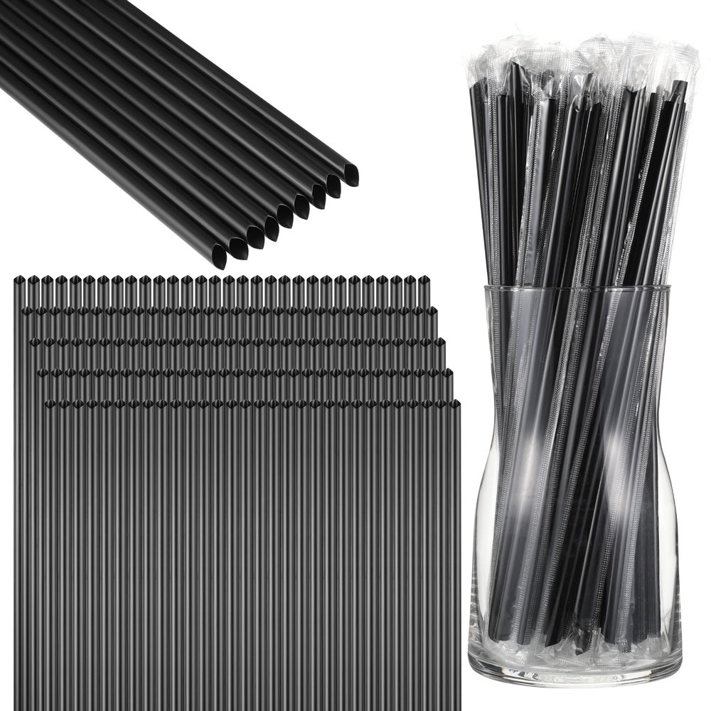 1200 Pcs Black Individually Wrapped Straws, 10" Long and 6mm Diameter Disposable Plastic Drinking Straws, Individually Wrapped Straight Straw Bulk for Coffee, Cocktails, Milk, Juice