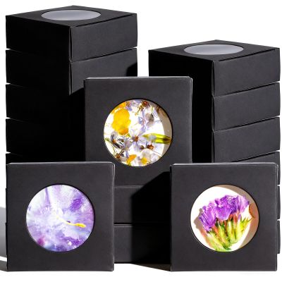 150 Pcs Black Soap Boxes for Homemade Soaps 3x3x1.2 Inch Small Gift Packaging Boxes with Clear Window for Candy, Cookies, Wedding Favors, Soap Making Supplies