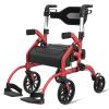 FVZZIN Walkers for Seniors, 2 in 1 Rollator Walker with Seat, 10" Front & 8" Rear Big Wheels, Walker Wheelchair Combo, Foldable Transport Chair, Adjustable Handles Height, 310 Lbs Capacity, Red view 1