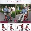 FVZZIN Walkers for Seniors, 2 in 1 Rollator Walker with Seat, 10" Front & 8" Rear Big Wheels, Walker Wheelchair Combo, Foldable Transport Chair, Adjustable Handles Height, 310 Lbs Capacity, Red view 2