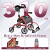 FVZZIN Walkers for Seniors, 2 in 1 Rollator Walker with Seat, 10" Front & 8" Rear Big Wheels, Walker Wheelchair Combo, Foldable Transport Chair, Adjustable Handles Height, 310 Lbs Capacity, Red view 4
