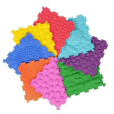 AKIMRABY 8 Pcs Sensory Mats, Sensory Tiles Floor Puzzle Mat for Kids Sensory Room Items, Soft Silicone Massage Mat Textured Floor Tiles for Children with Autism (Classic Colors)