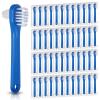 Oqqlin 50 Pcs Denture Brush Bulk, Dual Head Firm Hard Bristle Denture Toothbrush Portable Individually Blue Dentures Cleaner Brush for False Teeth, Mouth Guards, Clear Braces view 1