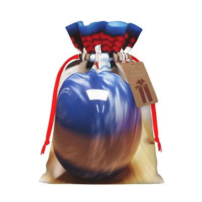 LHBWCVN bowling Christmas Drawstring Gift Bags with Tags, Xmas Gift Bags with Red Ribbon, Reusable Gift Wrapping Bag Fabric Goody Gift Sacks for Party Presents Decorations