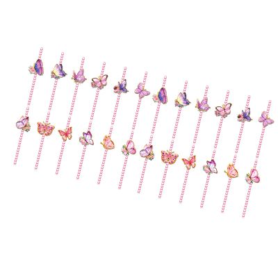 24pcs Butterfly Themed Drinking Straws Decorative Beverage Stripe Paper Straws For Gatherings Parties Supplies Picnics Paper Straw
