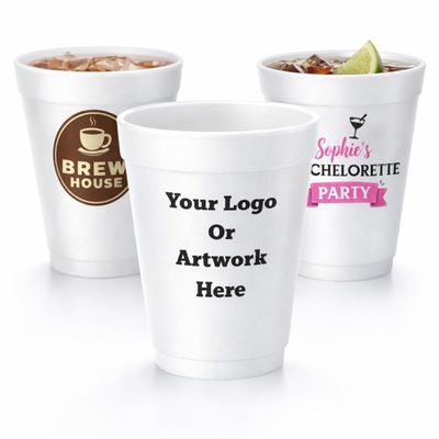 12oz Customizable Foam Cups Personalized Disposable Cups with Custom Text or Logo | Custom Print Styrofoam Cups for Parties, Events, Weddings, and Businesses (100)-NO PHOTOS
