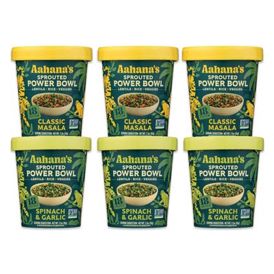 Aahana's Sprouted Power Bowls | 18g High Protein, High Fiber | Instant Lentils, Vegan, Gluten Free, Ready Meals | Indian Vegetarian Meal | No Refrigeration Required | Just Add Water (3 Classic Masala, 3 Spinach & Garlic)