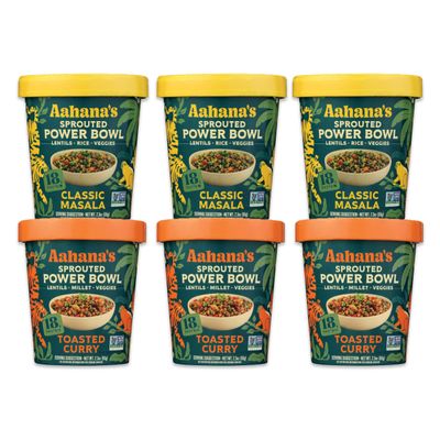 Aahana's Sprouted Power Bowls | 18g High Protein, High Fiber | Instant Lentils, Vegan, Gluten Free, Ready Meals | Indian Vegetarian Meal | No Refrigeration Required | Just Add Water (3 Classic Masala, 3 Toasted Curry)