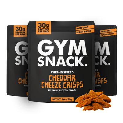 Gym Snack Cheddar Cheeze Protein Crisps (3 Pack, 2 oz Bags) 30g Protein Per Bag, Plant-Based Crunchy Snack Made from Pea, Low Carb, Gluten Free & Vegan Friendly