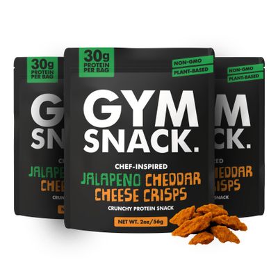 Gym Snack Jalapeo Cheddar Cheeze Protein Crisps (3 Pack, 2 oz Bags) 30g Protein, High Protein Plant-Based Crunchy Snack Made from Pea, Low Carb, Gluten Free, Vegan & Keto Friendly