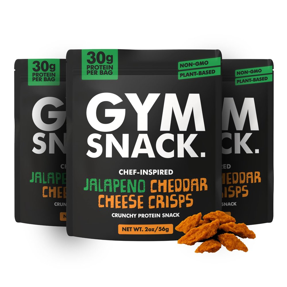 Gym Snack Jalapeo Cheddar Cheeze Protein Crisps (3 Pack, 2 oz Bags) 30g Protein, High Protein Plant-Based Crunchy Snack Made from Pea, Low Carb, Gluten Free, Vegan & Keto Friendly