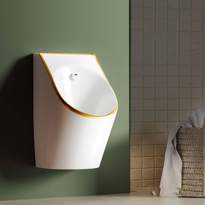 Commercial Washout Urinal Wall-Mounted Men's Flushing,for Men Spill Proof Public Toilet,for Bathrooms,Hotels,Shopping(Type A,Gold)