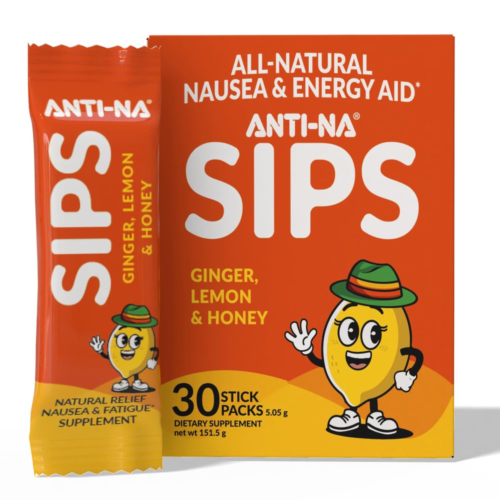 Anti-na SIPS Life, Uninterrupted - Dual-Action Nausea Relief+ Energy Support - 2000mg Premium Ginger Dissolving Mix - Ginger Chews Alternative - Natural Non-Drowsy - 30 Packets
