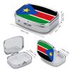 2 Compartment Pill Box Republic of South Sudan Flag Printing Square Metal Small Medicine Vitamin Box for Travel Portable Pill Case with Mirror Daily Use Square view 3