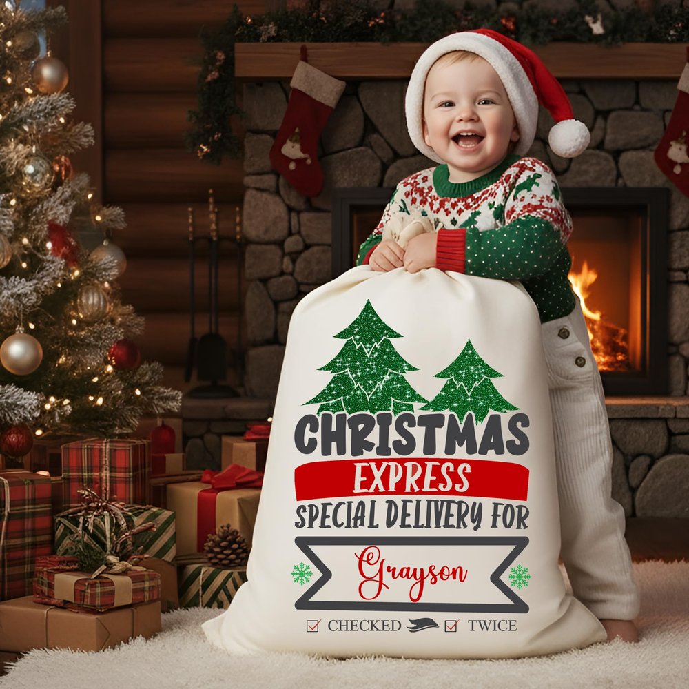 Noni Personalized Santa Sack With Glitter Bling, Custom Christmas Sacks For Presents Initials Monogram For Son Daughter, Christmas Bag For Boy And Girl, Gifts For Family Member, Friend, Everyone 5