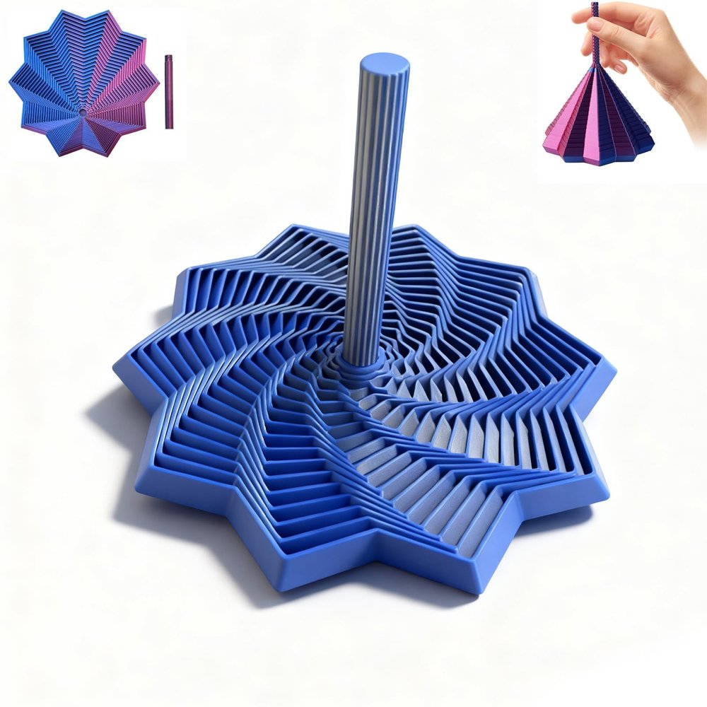3D Printed Expanded Sensory Fidget Star, Fractal Fidget Hexagon with Handles, 2026 New Star Shaped Fidget Toys for Desktop Decompression Toy Stress Relief Whirling Spiral (Blue Silver, 6.89in)