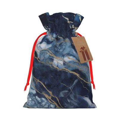 LHBWCVN Marble Navy Blue Mixed Christmas Drawstring Gift Bags with Tags, Xmas Gift Bags with Red Ribbon, Reusable Gift Wrapping Bag Fabric Goody Gift Sacks for Party Presents Decorations