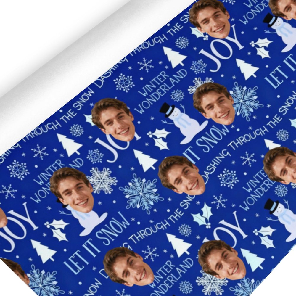 Voltexia Custom Christmas Wrapping Paper with Photo/Name Personalized Wrapping Paper for Kids Wrap Papers Rolls for Girls Boys Christmas Birthday Blue 58"x 23"