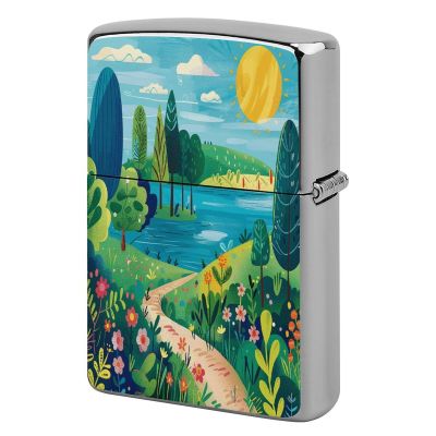 Lighter Case Compatible with Zippo Shell Only,Rural Landscape Paintingprinted Metal Lighter Cover No Insert for Zippo Double Sided Pattern Design