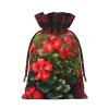 QAZWZML Red geraniums Patterned Christmas gift bags, drawstring candy bags, reusable and suitable for storing gifts or everyday items. view 2
