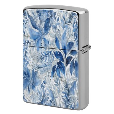 Lighter Case Compatible with Zippo Shell Only,Blue Leaves Patternprinted Metal Lighter Cover No Insert for Zippo Double Sided Pattern Design