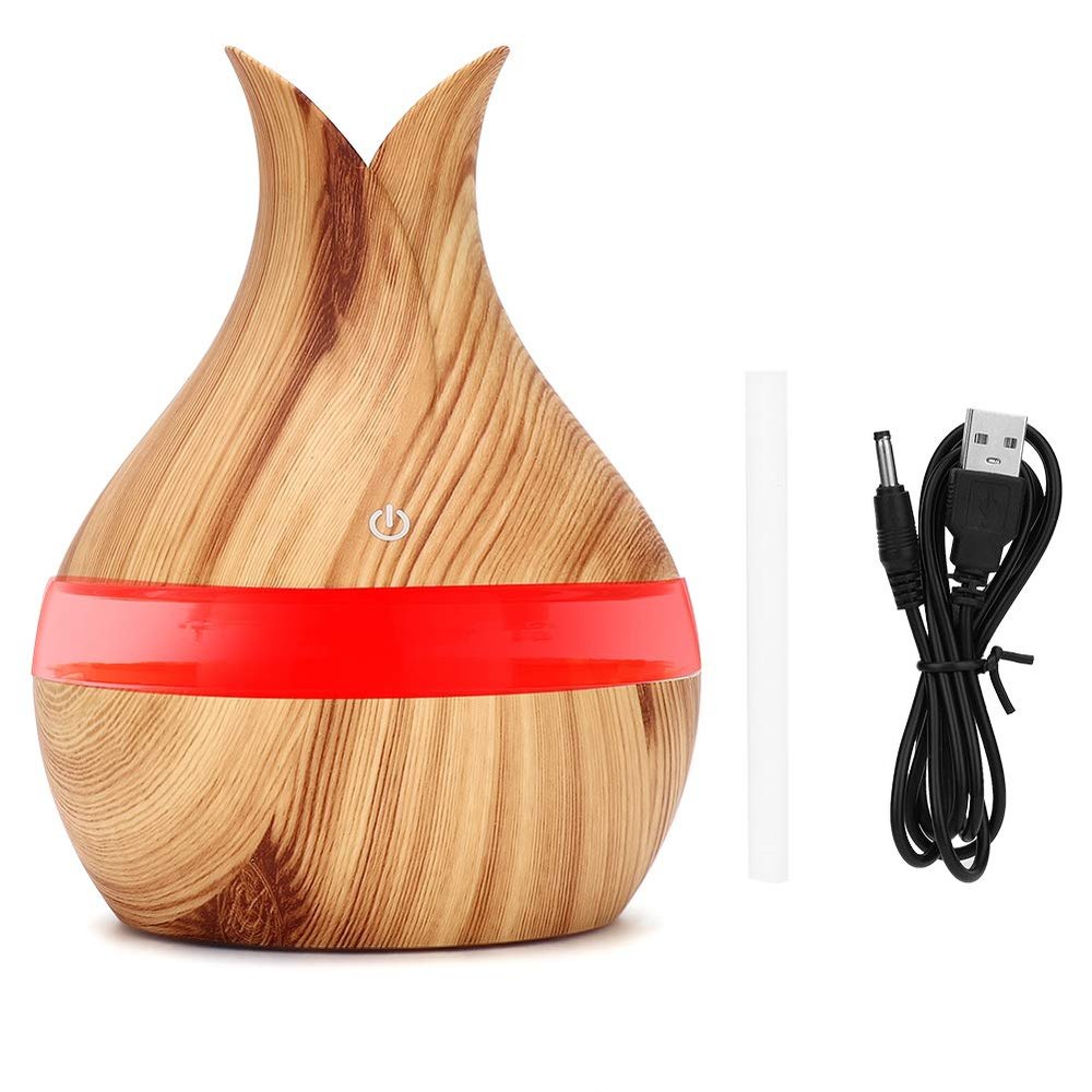 300ml 7 Color LED Night Light Essential Oil Diffuser Air Humidifier Light Wooden Grain for Home Office Bedroom Gift PP ABS AS Material