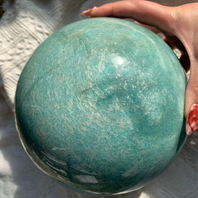 183mm 17.49lb Amazonite Sphere | Large Blue Green Crystal Ball for Communication & Harmony | Natural Polished Stone for Healing & Home Decor | Majestic Mineral Specimen & Spiritual Tool