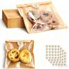 100Pack 5.7"x6.5" Kraft Paper Bakery Bags w/Clear Window + 100 Thank You Stickers - Eco-Friendly Food Packaging for Bread, Pastries view 1
