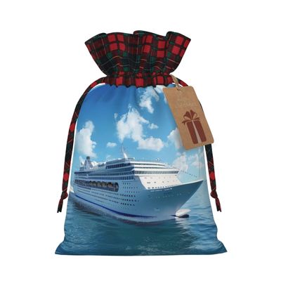 Ruzoap Christmas Burlap Gift Bags with Drawstrings, Cruise Ship - Christmas Treat Candy Bags for Holiday Party Wrapping Xmas Present - Medium