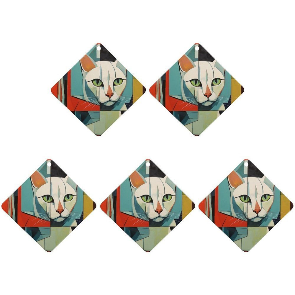 5PCS Car Air Freshener Hanging Personalized Double Sided Geometric Cat Car Fresheners Long Lasting New Cars Scents Cute Automotive Freshies for Closets, Drawers (tea)