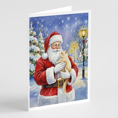 Caroline's Treasures Cream Cat with Santa Claus Greeting Cards Pack of 8 Blank Cards with Envelopes Whimsical A7 Size 5x7
