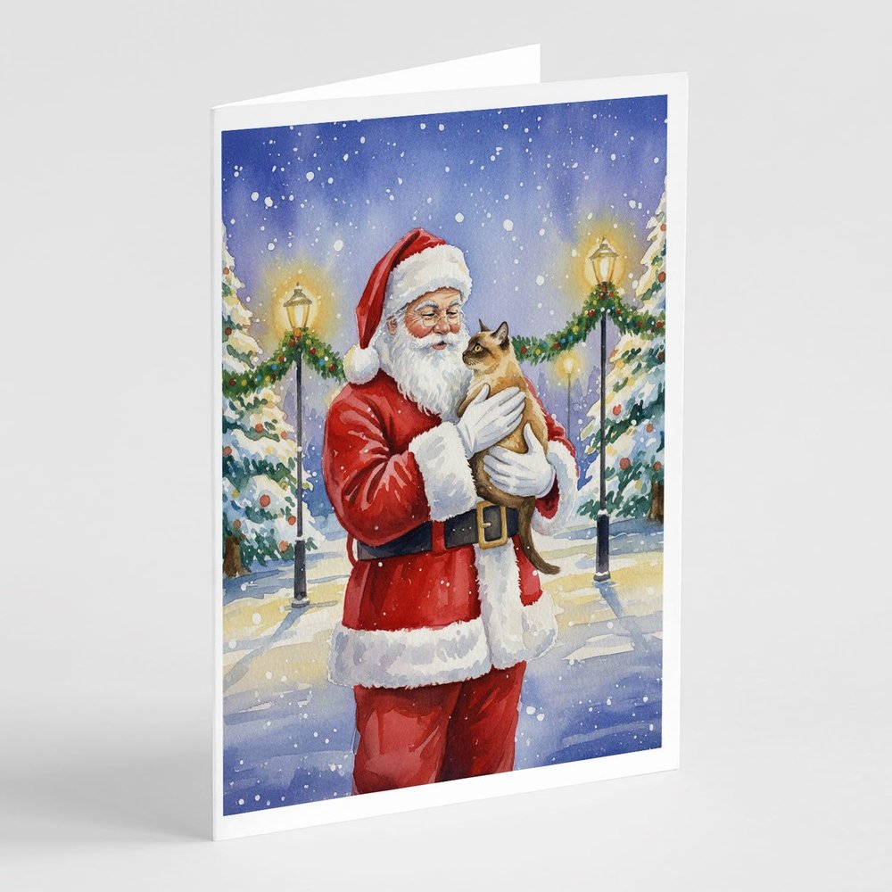 Caroline's Treasures Burmese Cat with Santa Claus Greeting Cards Pack of 8 Blank Cards with Envelopes Whimsical A7 Size 5x7