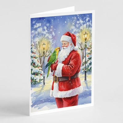 Caroline's Treasures Yellow Naped Amazon with Santa Claus Greeting Cards Pack of 8 Blank Cards with Envelopes Whimsical A7 Size 5x7