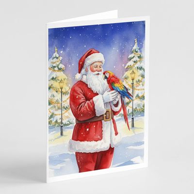Caroline's Treasures Macaw with Santa Claus Greeting Cards Pack of 8 Blank Cards with Envelopes Whimsical A7 Size 5x7